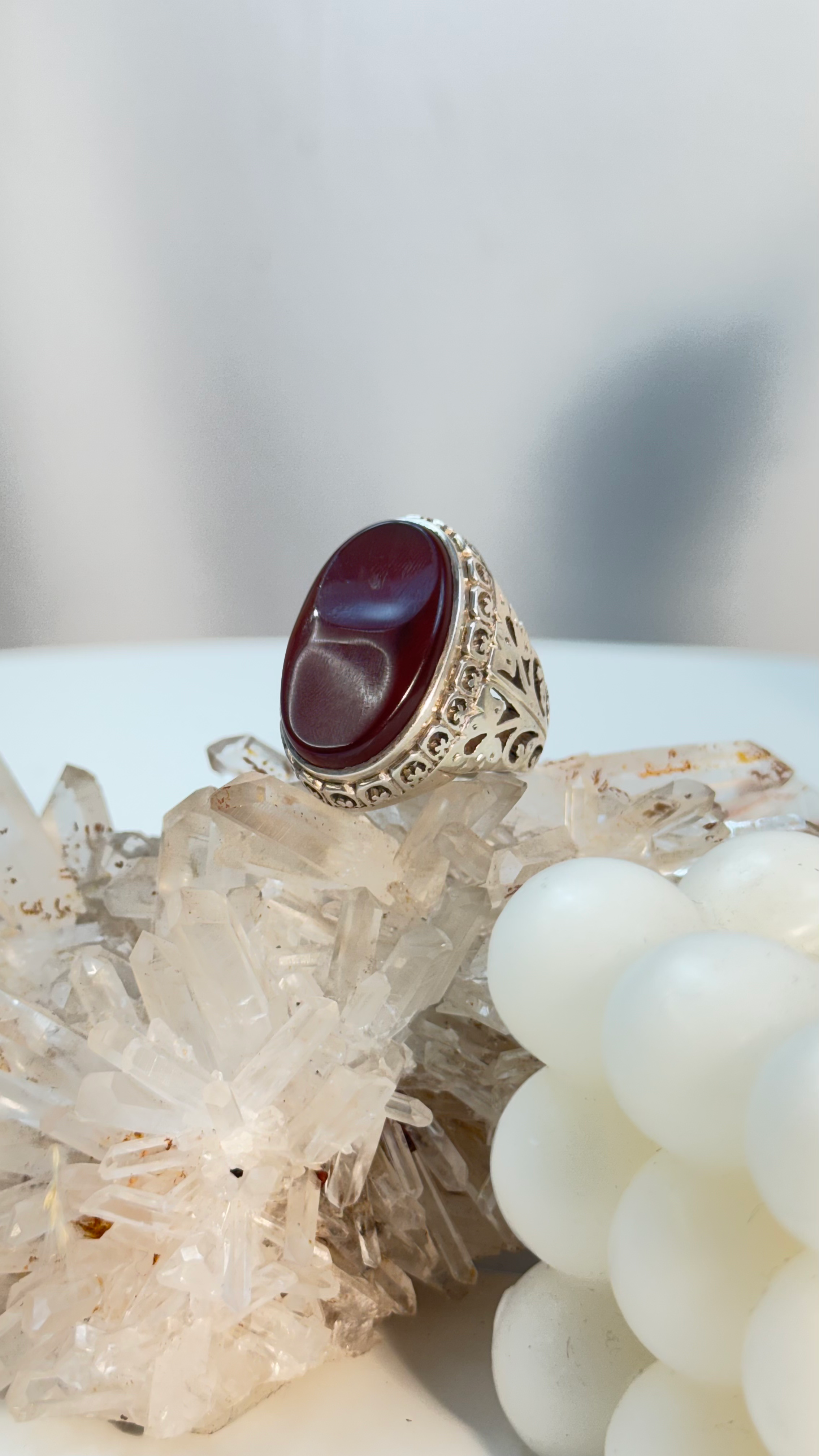 Bague afghane en argent et agate 