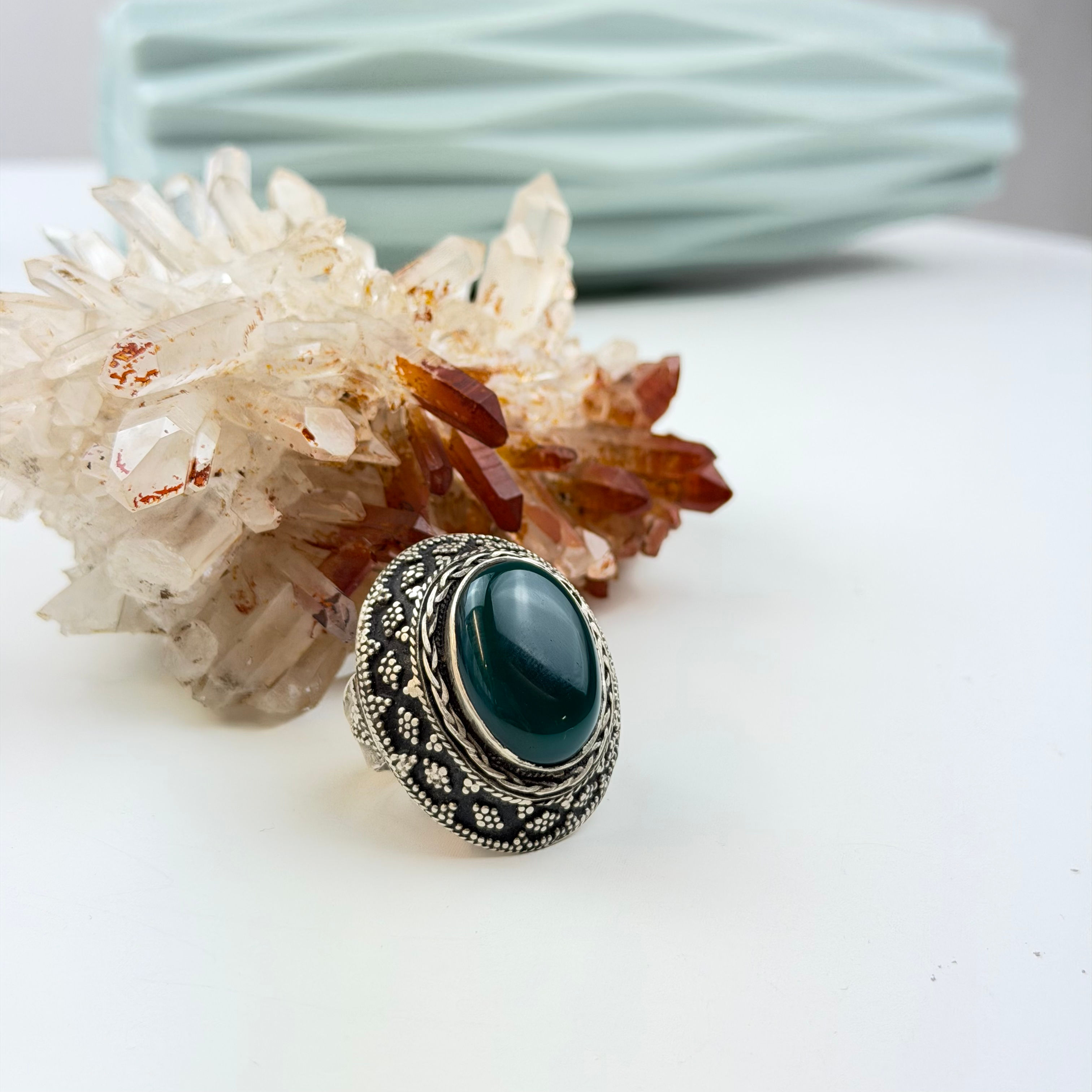 Bague afghan en agate vert 