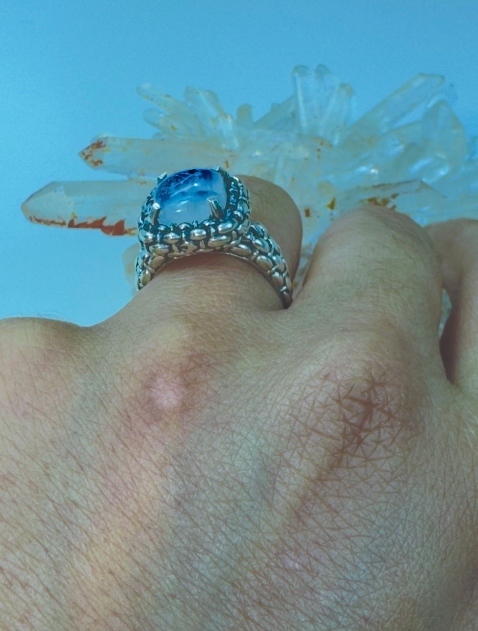 Miniature : Bague indienne en argent et pierre de lune 