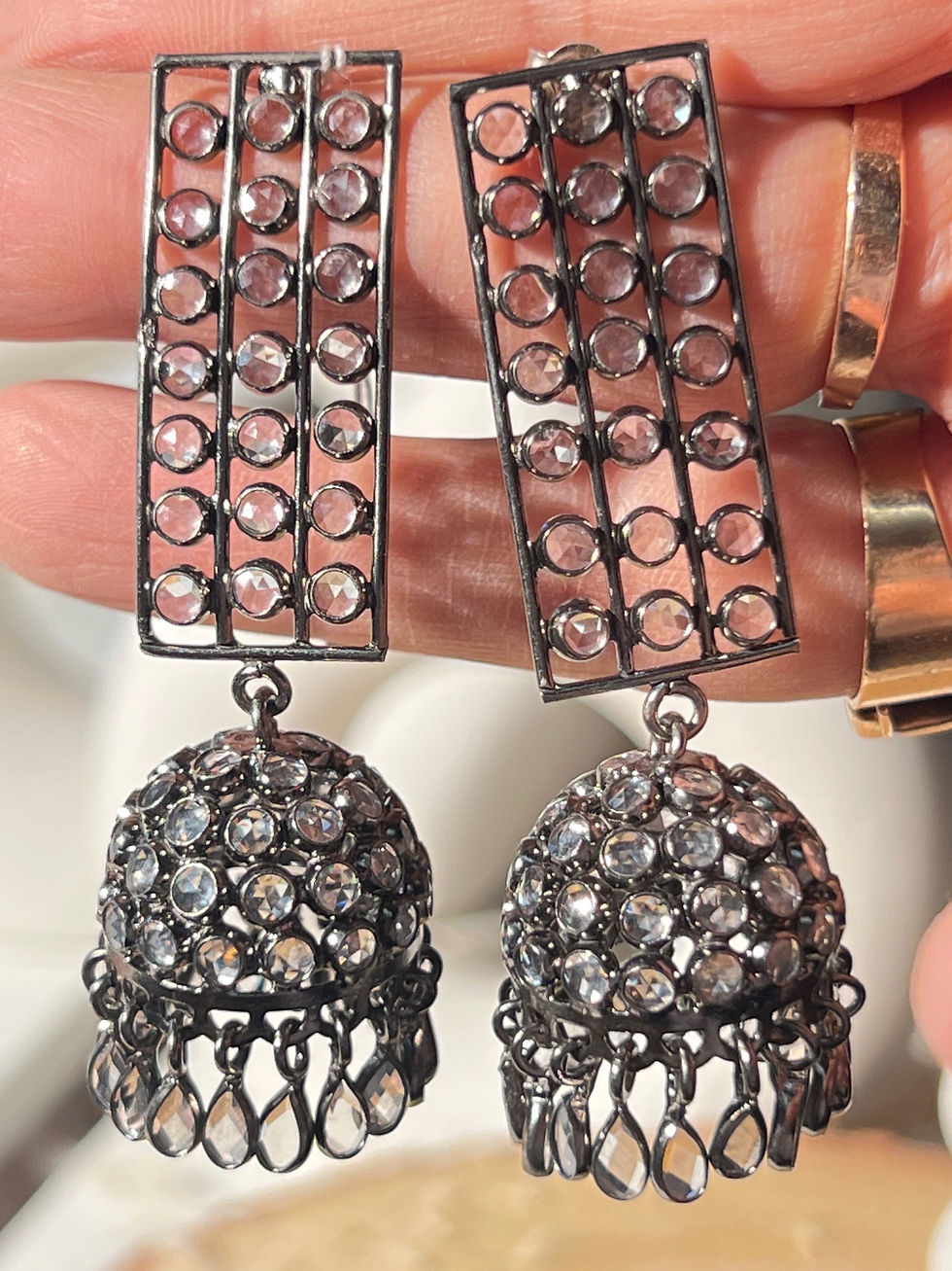 Miniature : Boucles d'oreilles en argent massif et cristal