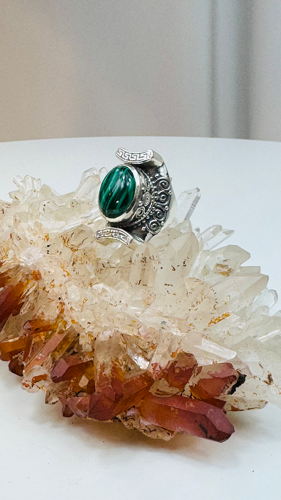 Miniature : Bague indienne en argent et malachite 