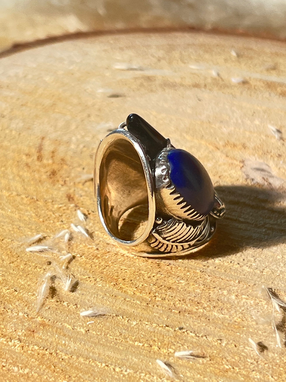 Miniature : Bague en turquoise et lapis-lazuli et cristal fumé