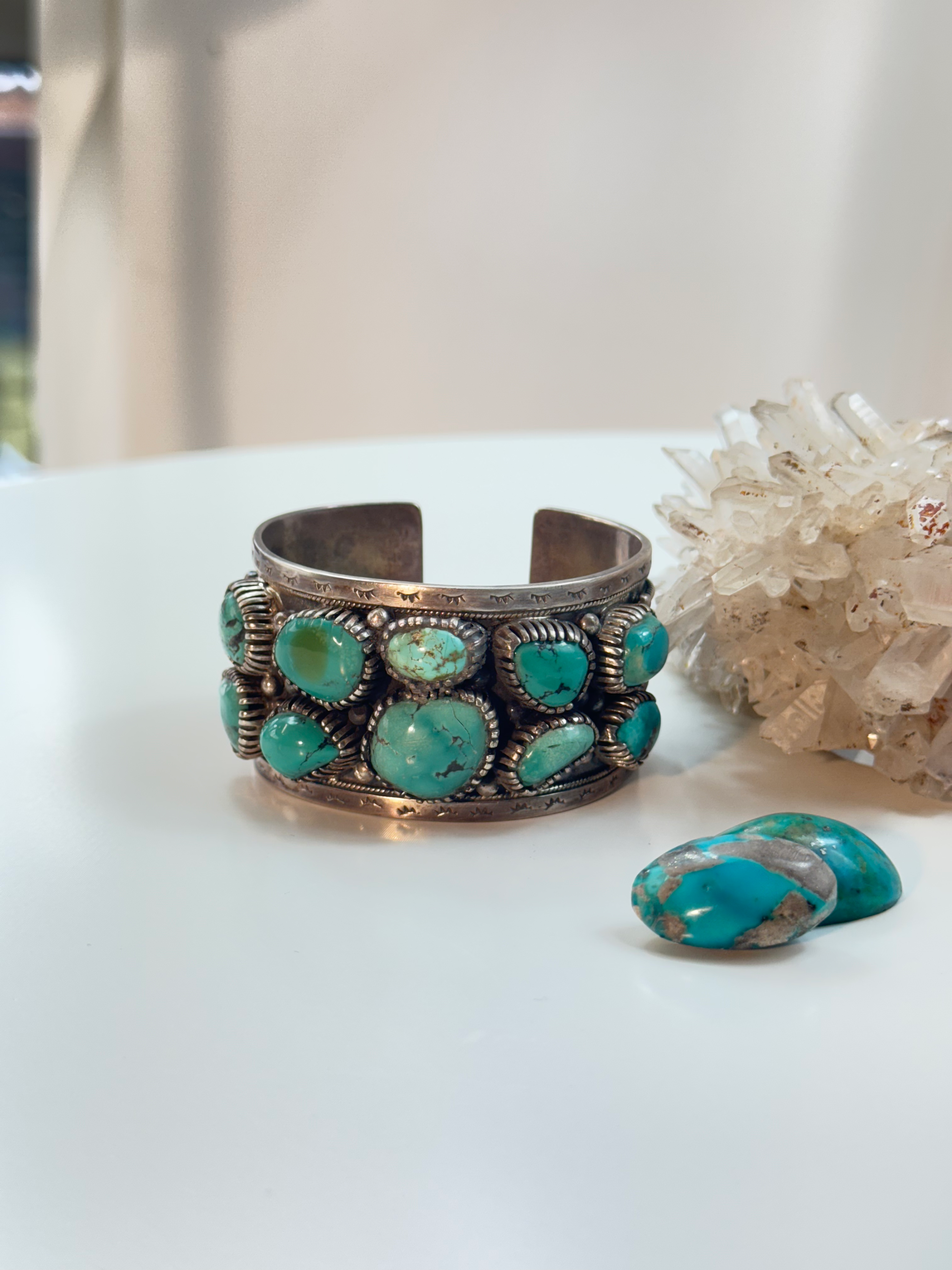 Bracelet indienne en argent et turquoise 