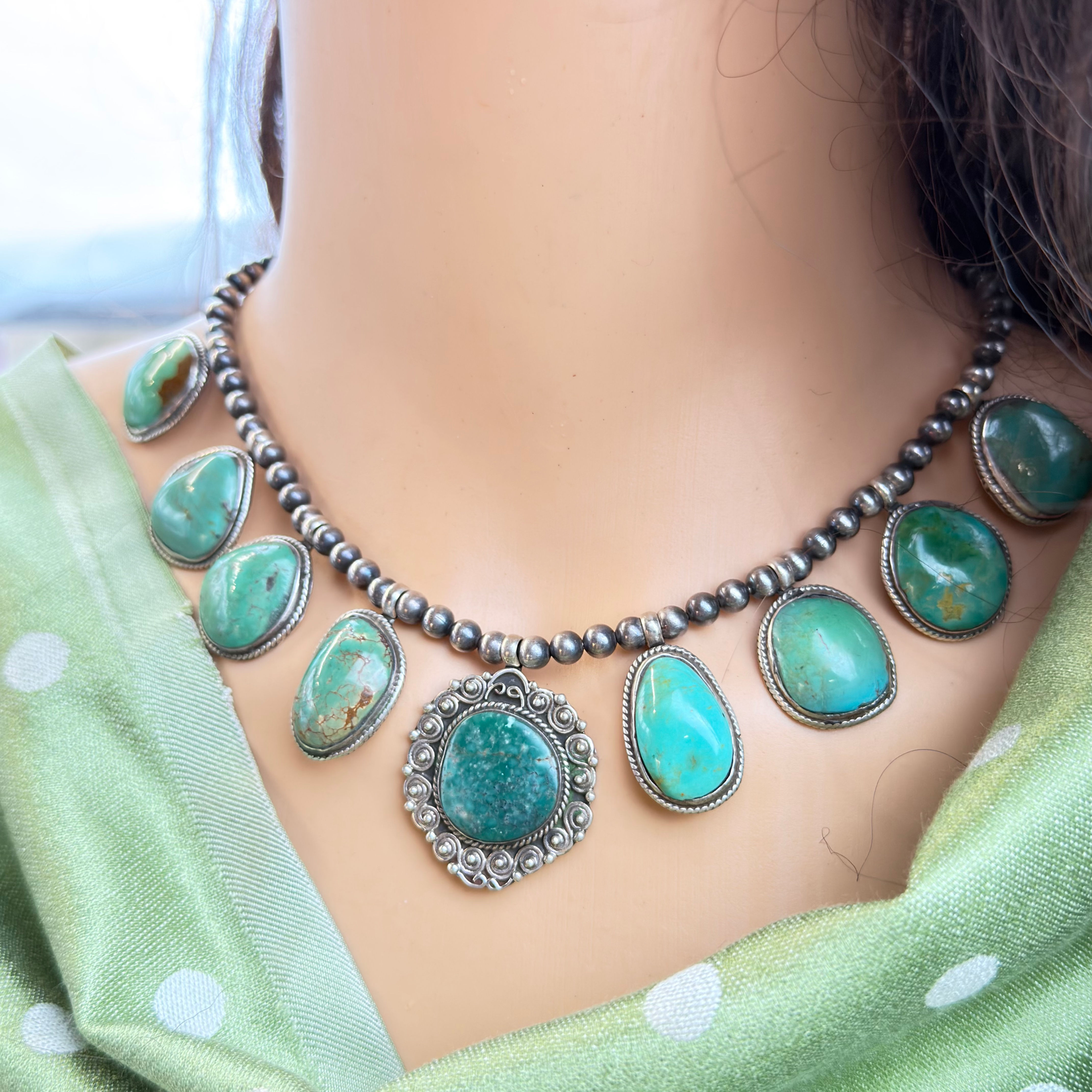 Collier indienne en argent et turquoise 