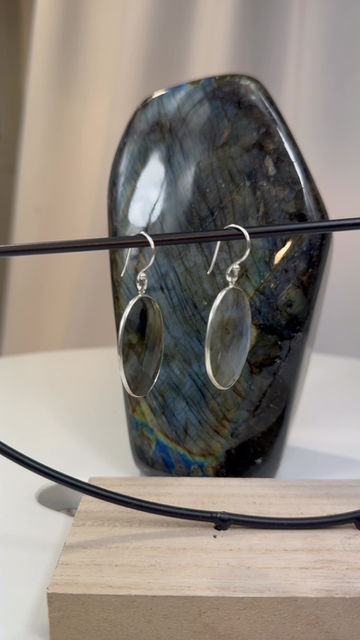 Miniature : Boucles d’oreilles indienne en argent et labradorit