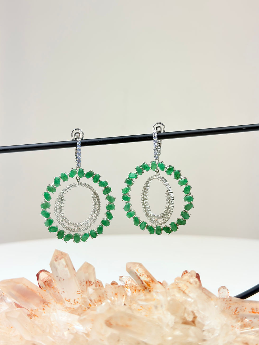 Miniature : Boucle d’oreille en argent émeraude Tanzanie et cristal