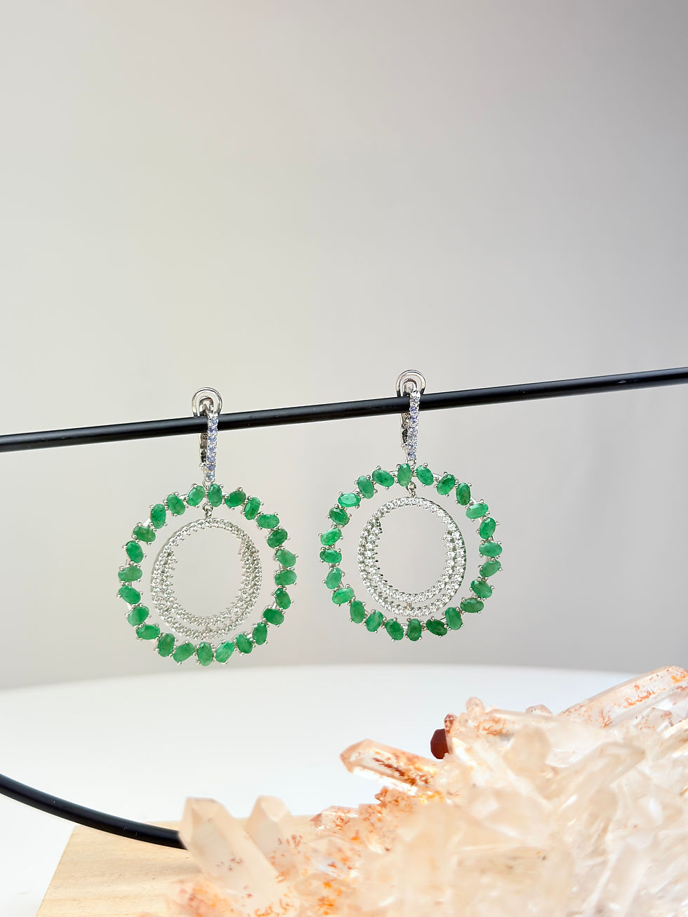 Miniature : Boucle d’oreille en argent émeraude Tanzanie et cristal