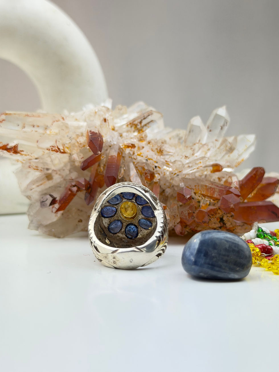 Miniature : Magnifique bague afghane en argent et saphir et citrine 