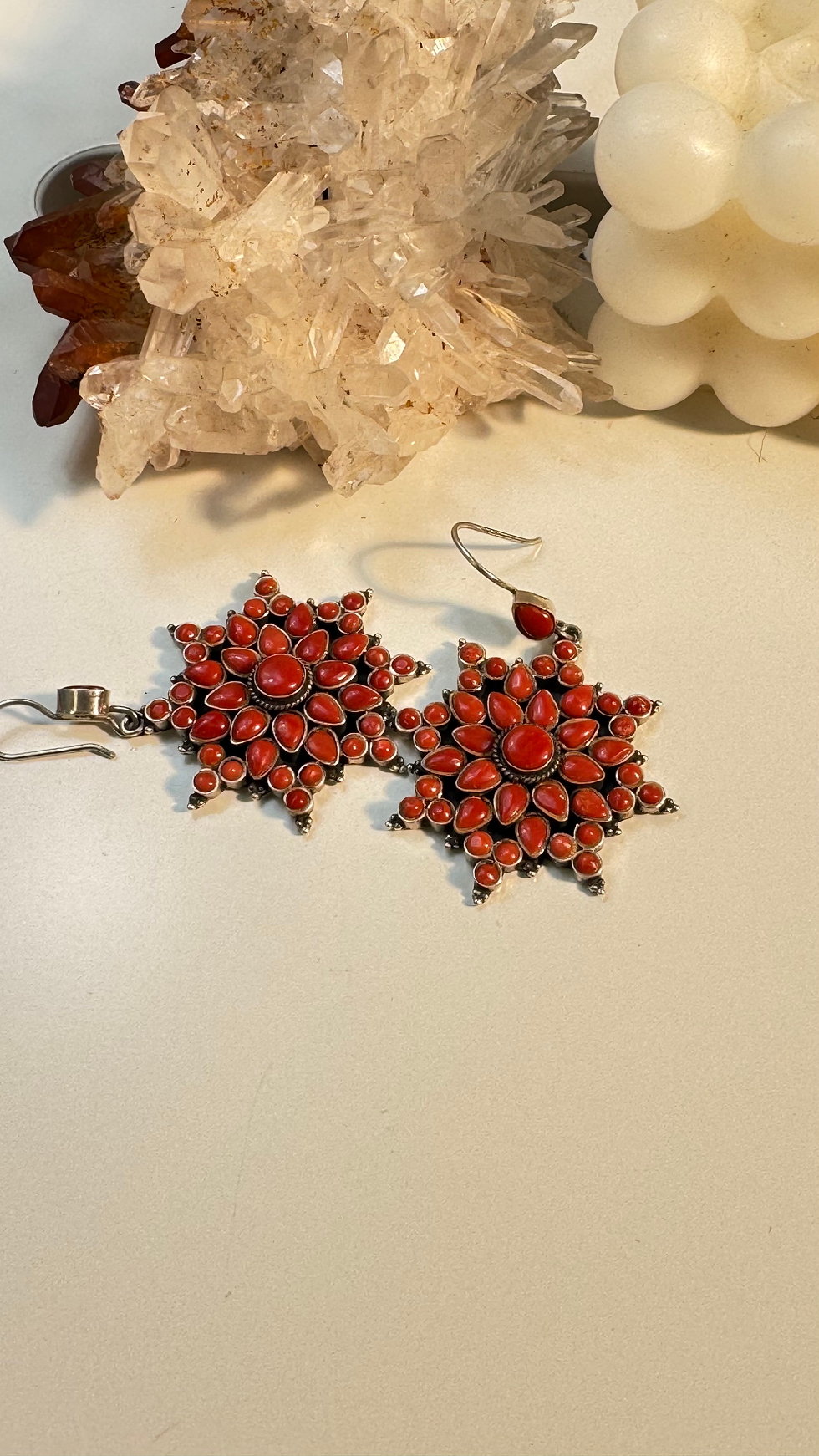Miniature : Boucles d’oreilles indienne en argent et corail 