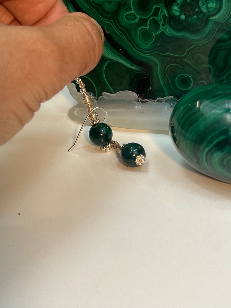 Miniature : Boucles d’oreilles en argent et malachite 