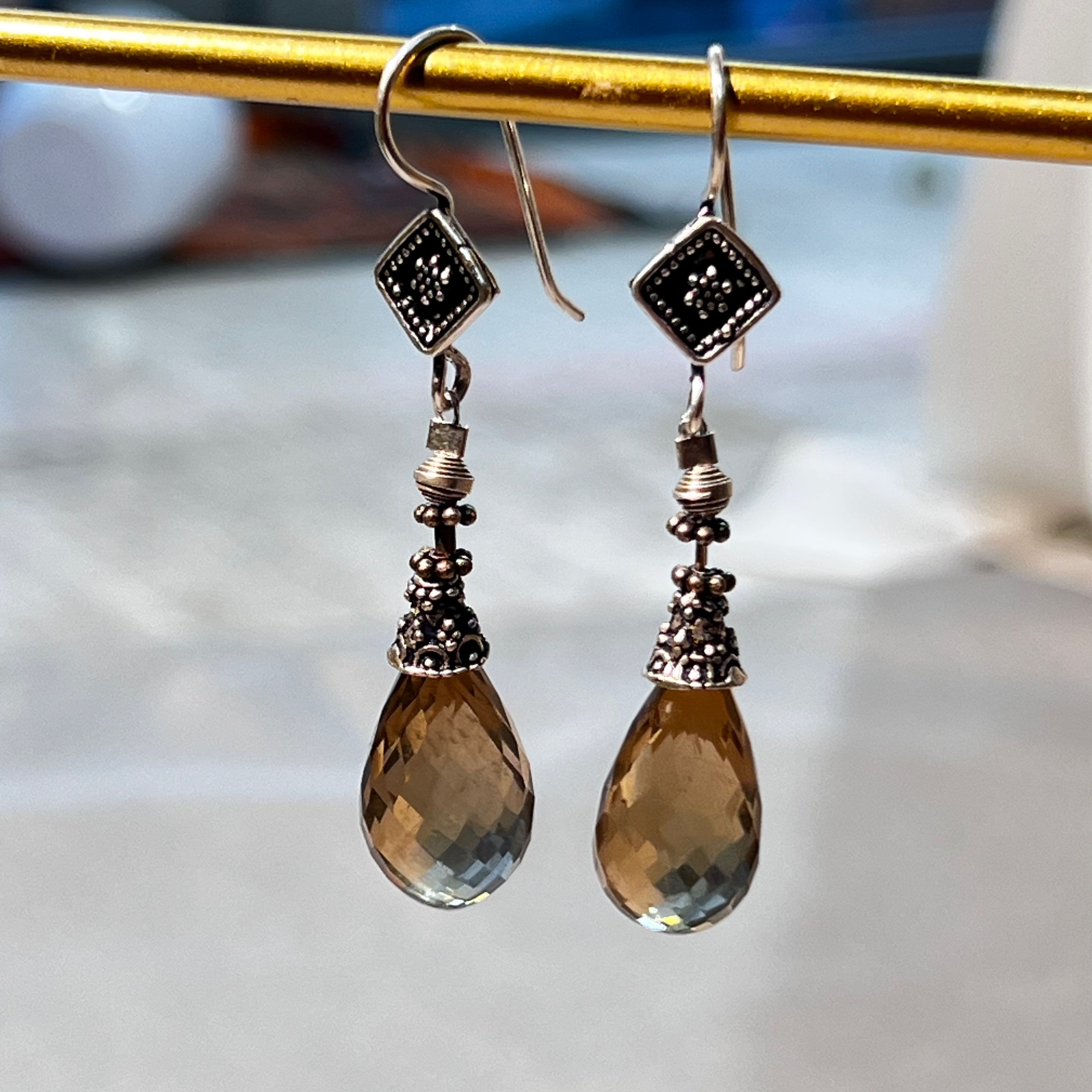 Boucles d'oreilles en argent massif et citrine