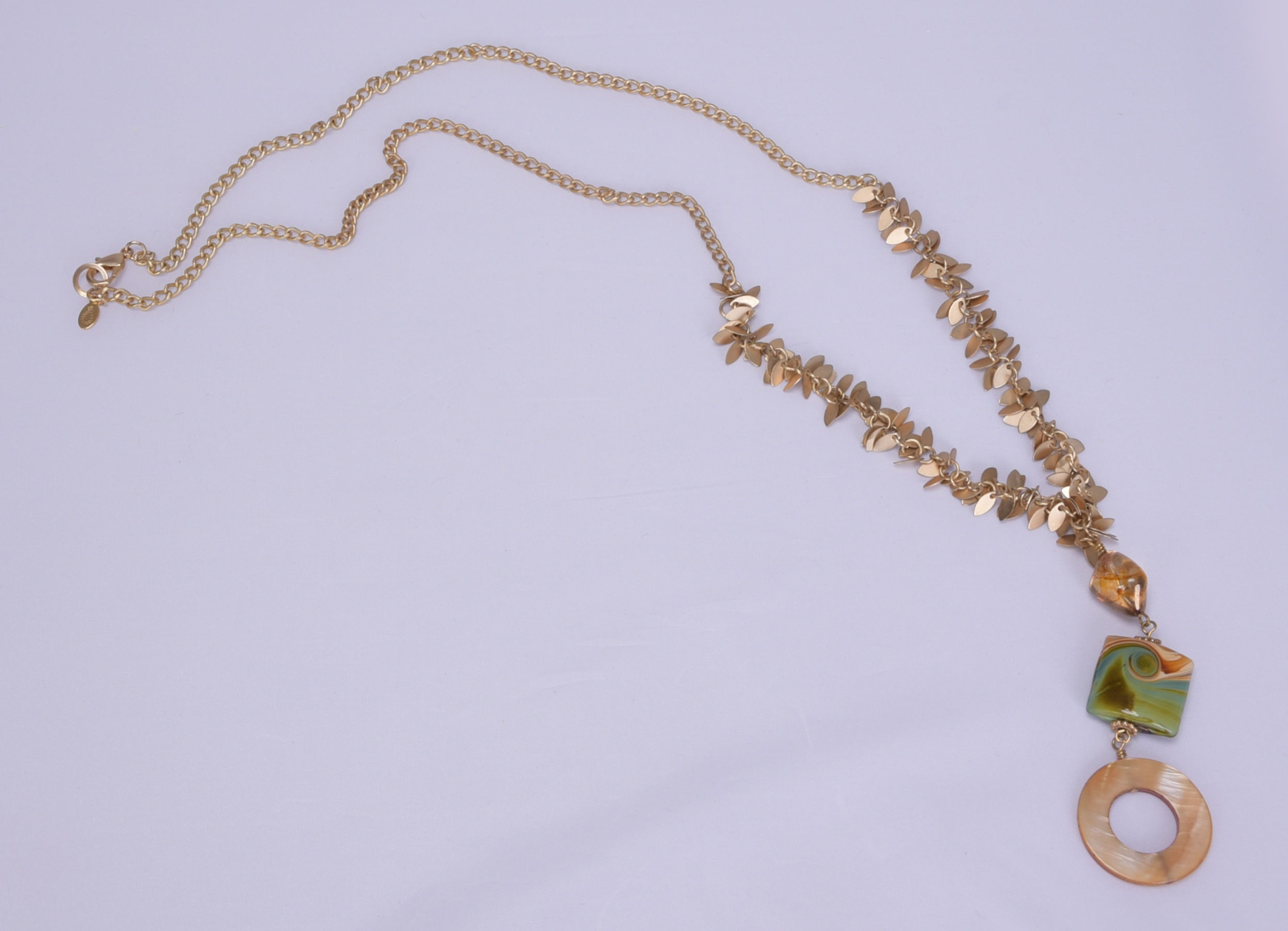 Matte Gold Curb and Embellished Chain Necklace