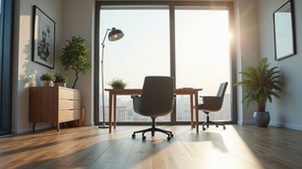 Eye-level view of a modern office space with minimalist furniture