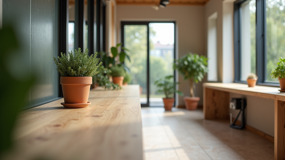 Close-up view of sustainable materials used in commercial interior design