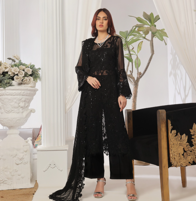 ZEDZEE LAWN STUDIO  SAFAL TRENDZ UROOJ EMBROIDERED LUXURY CHIFFON COLLECTION BLACK