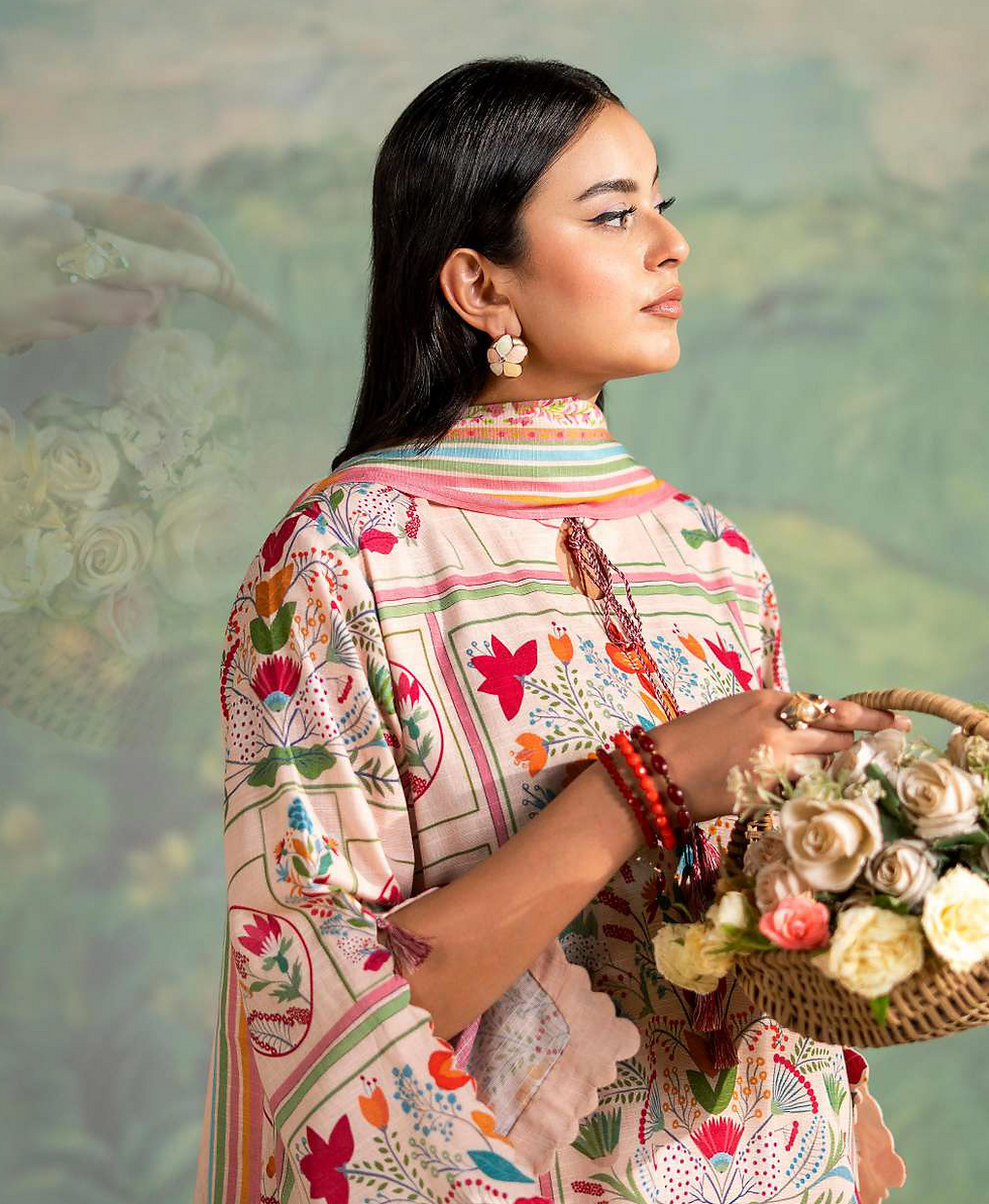 Thumbnail: BRENISH WINTER RUSH 3-Piece Unstitched Digital Printed Khaddar Suit - 08
