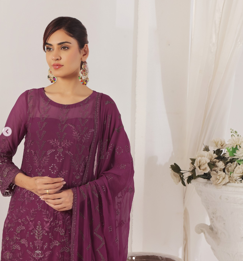 Thumbnail: ZEDZEE LAWN STUDIO  SAFAL TRENDZ UROOJ EMBROIDERED LUXURY CHIFFON COLLECTION DARK PINK