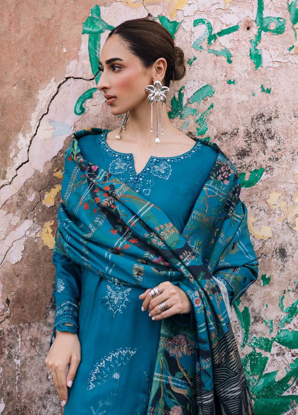 Thumbnail: ZEDZEE CLOTHING LAWN STUDIO  NUREH MAYA LENIN UNSTICHED LAWN DRESS MATERIAL BLUE COLOUR