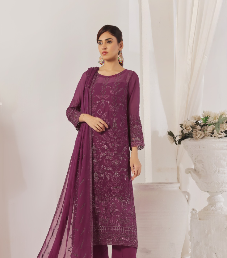 ZEDZEE LAWN STUDIO  SAFAL TRENDZ UROOJ EMBROIDERED LUXURY CHIFFON COLLECTION DARK PINK