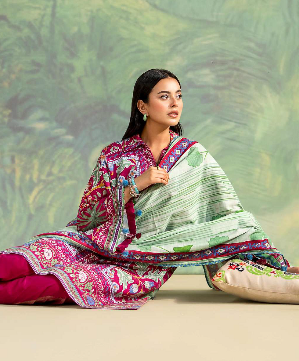 Thumbnail: BRENISH WINTER RUSH 3-Piece Unstitched Digital Printed Khaddar Suit - 07