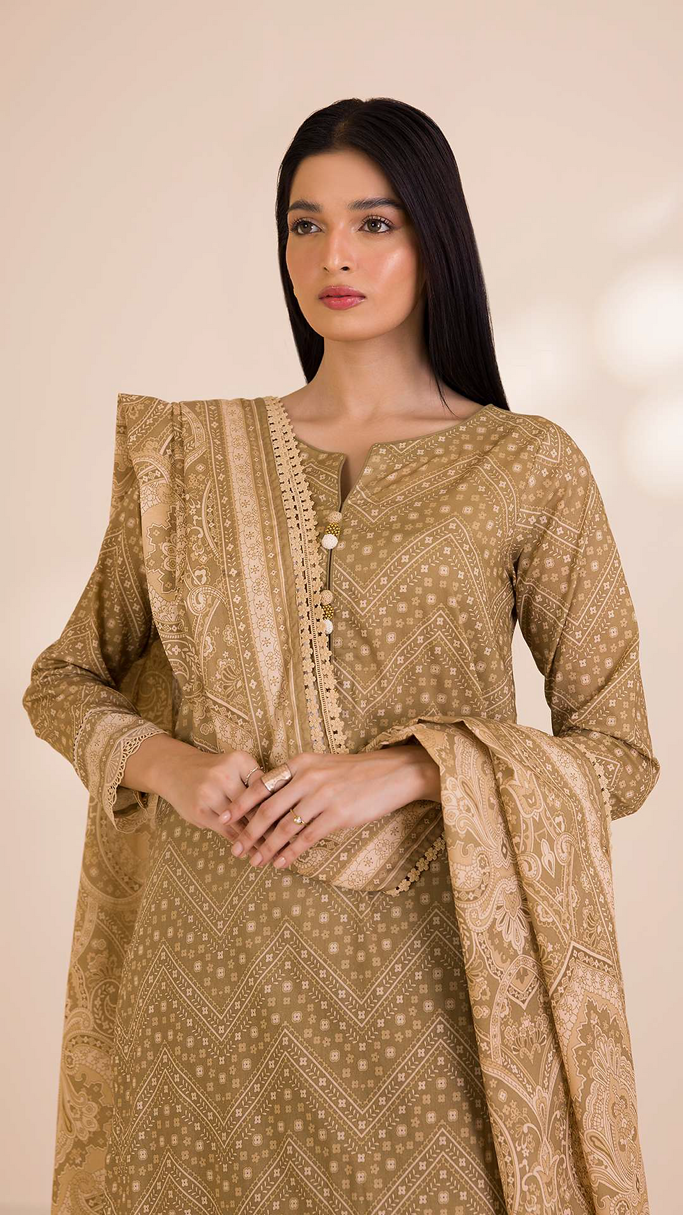 ZEDZEE CLOTHING LAWN STUDIO ZELLBURY COTTON 3PC UNSTICHED PRINTED LAWN DRESS MATERIAL CREAM COLOUR