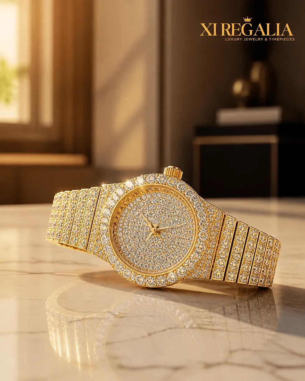 Thumbnail: Luxury Diamond Watch Women Waterproof Analog 18K Gold Classic Iced Out Watch