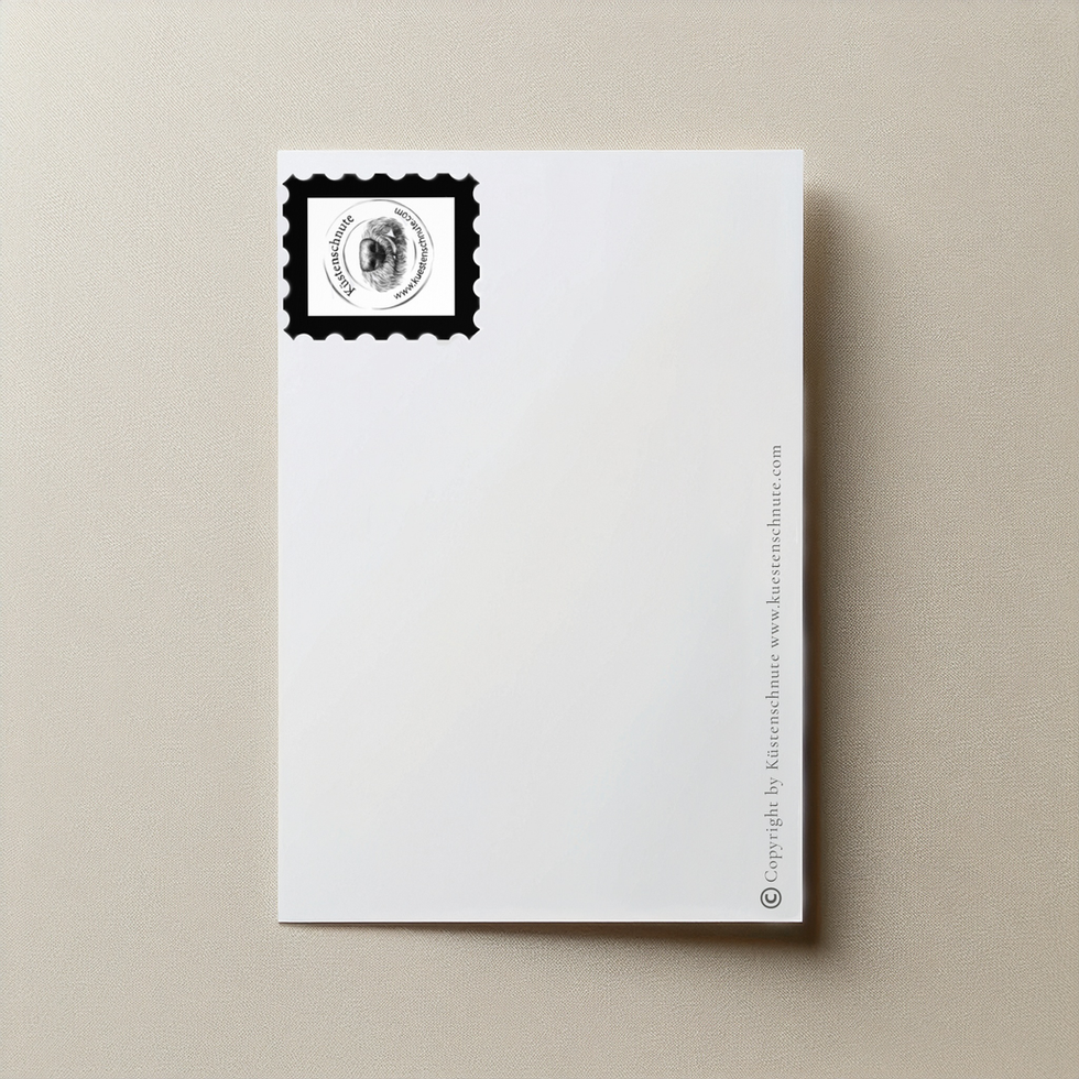 Rückseite einer Postkarte, mit Linien und Stempel. Copyright by Küstenschnute. Küstenschnute