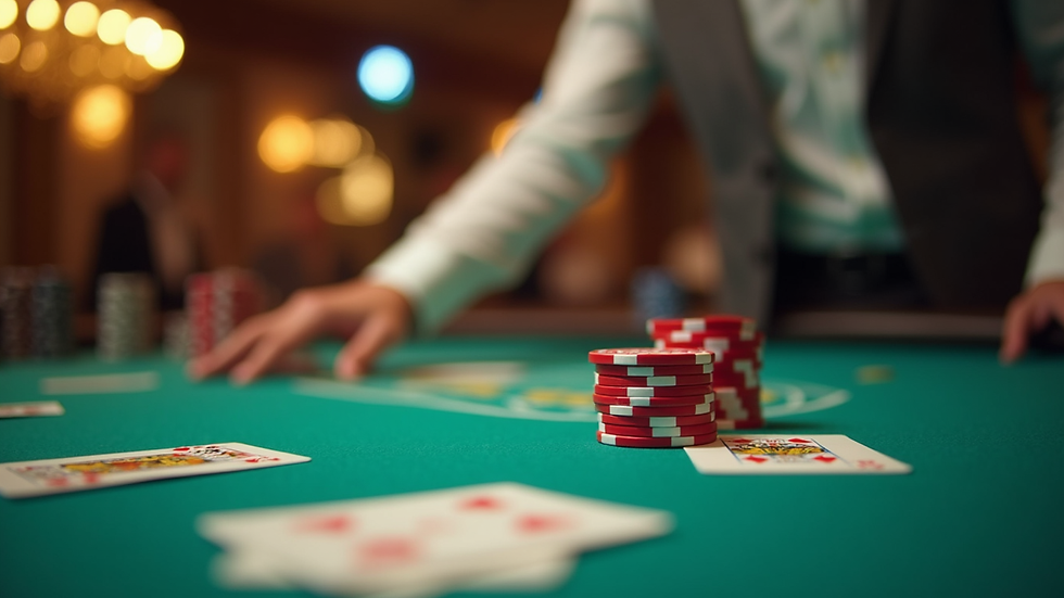 Tampilan layar dengan dealer live casino sedang membagikan kartu