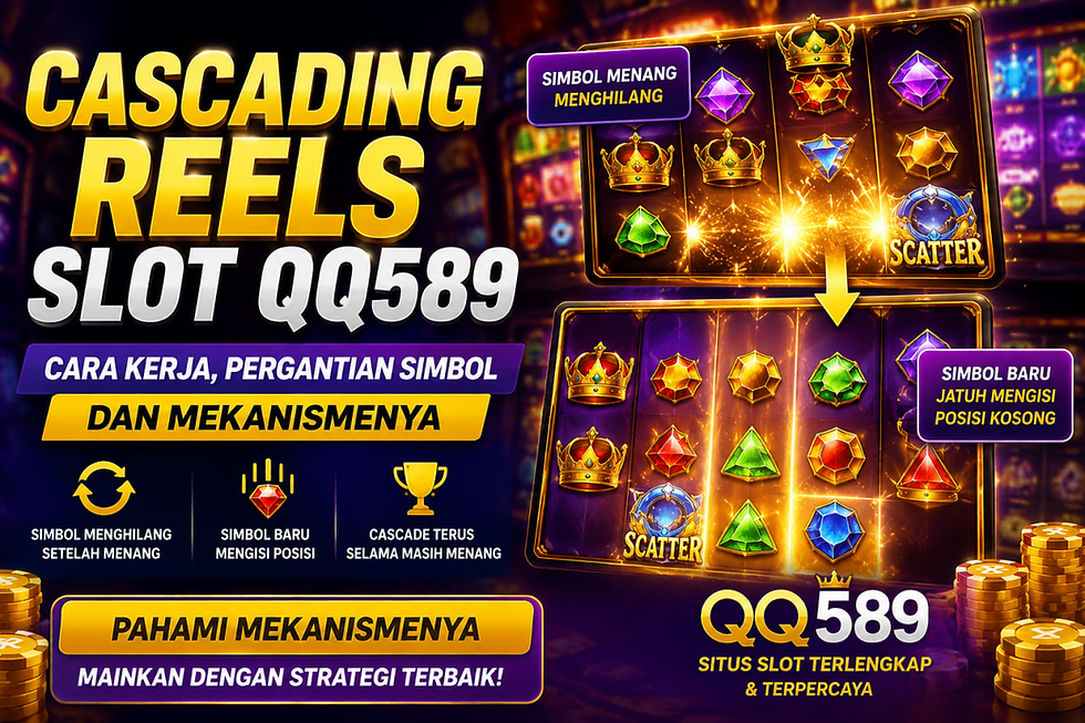 Visual Cascading Reels dengan permata, mahkota, simbol scatter, dan tahapan perpindahan ikon pada area reel.
