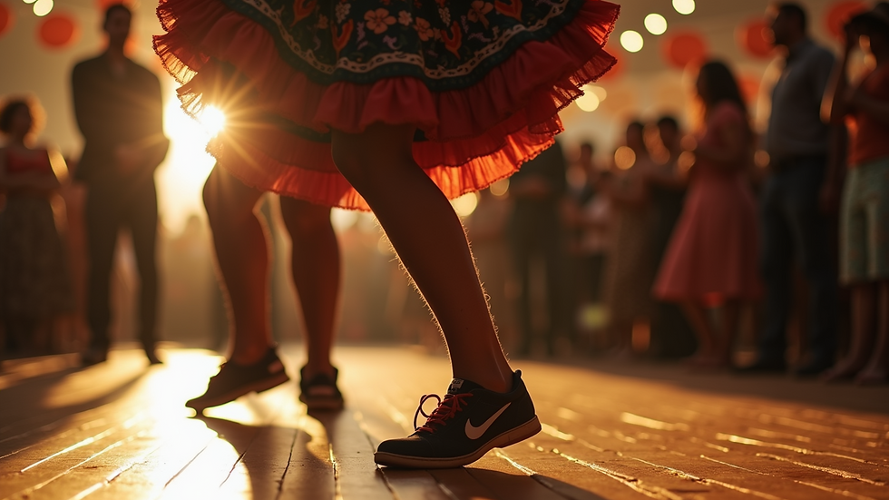 Close-up view of a capoeirista performing the ginga on a wooden floor
