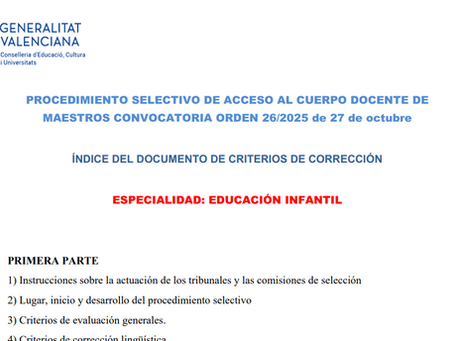 Criterios de evaluación del tribunal de Oposiciones de Infantil de la Comunidad Valenciana.