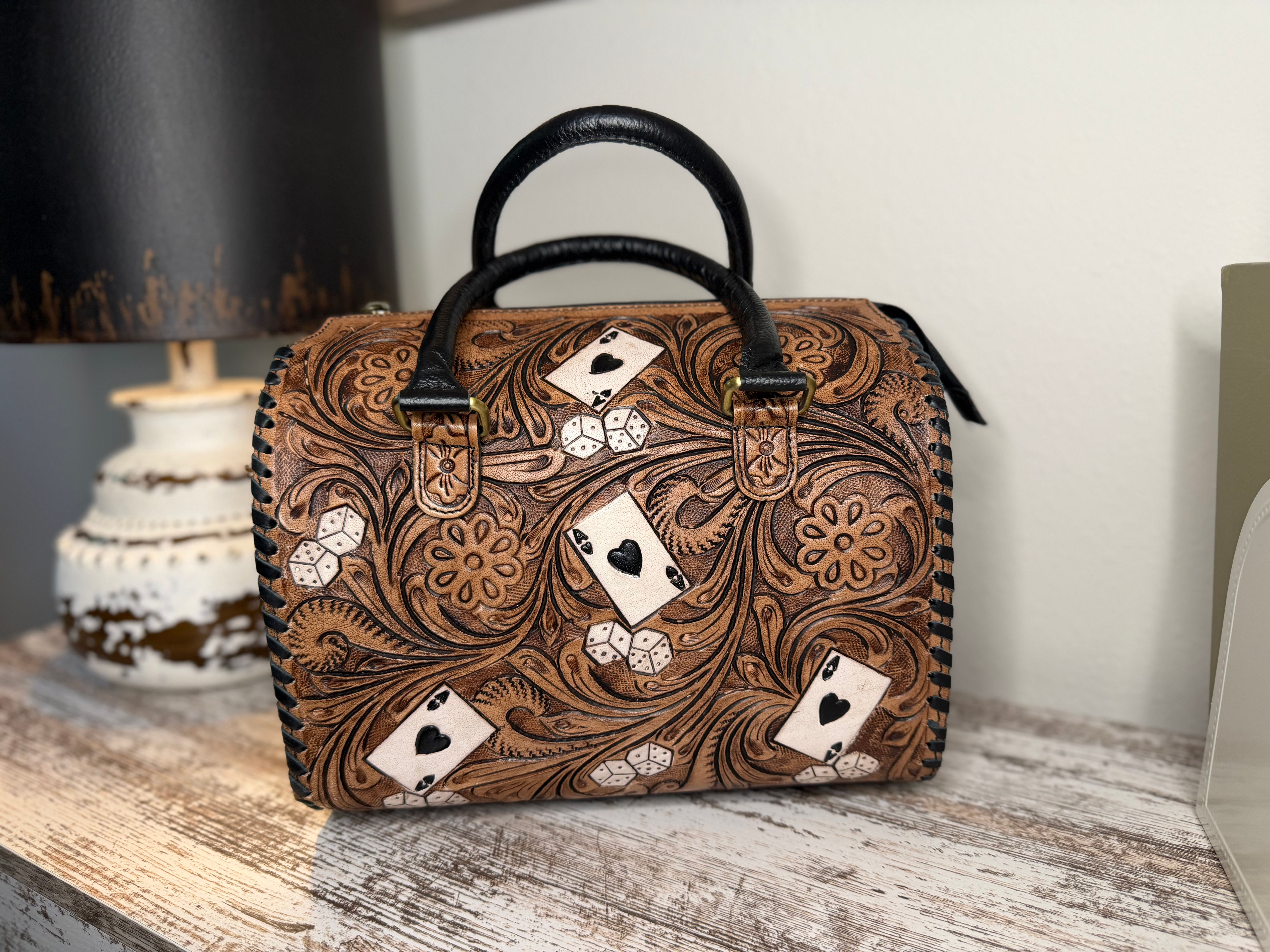 Aces & Dice Checkered Tooled Leather Purse