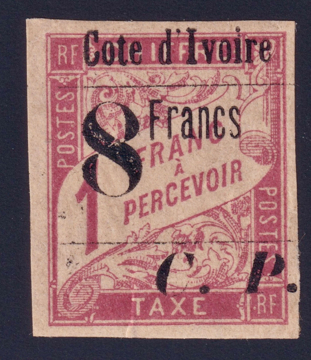 Lot 1596 - (Colonies) Côte d'Ivoire n°22 8fr s/ 1fr rose neuf* TB - Signé