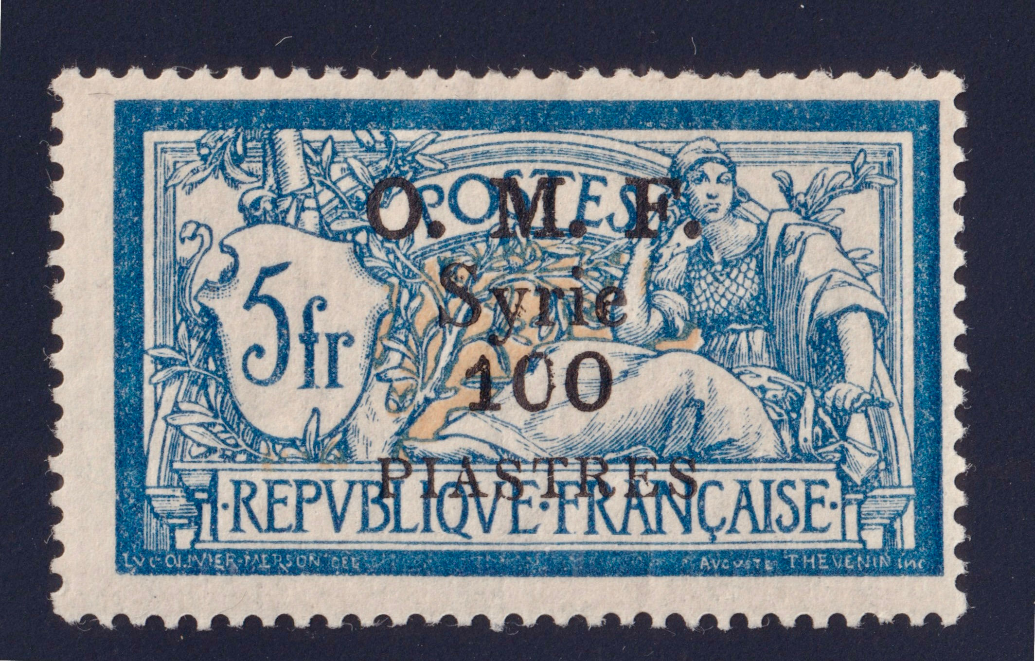Lot 1561 - (Colonies) Syrie n°43 100 s/ 5fr bleu neuf* TB - Signé Scheller