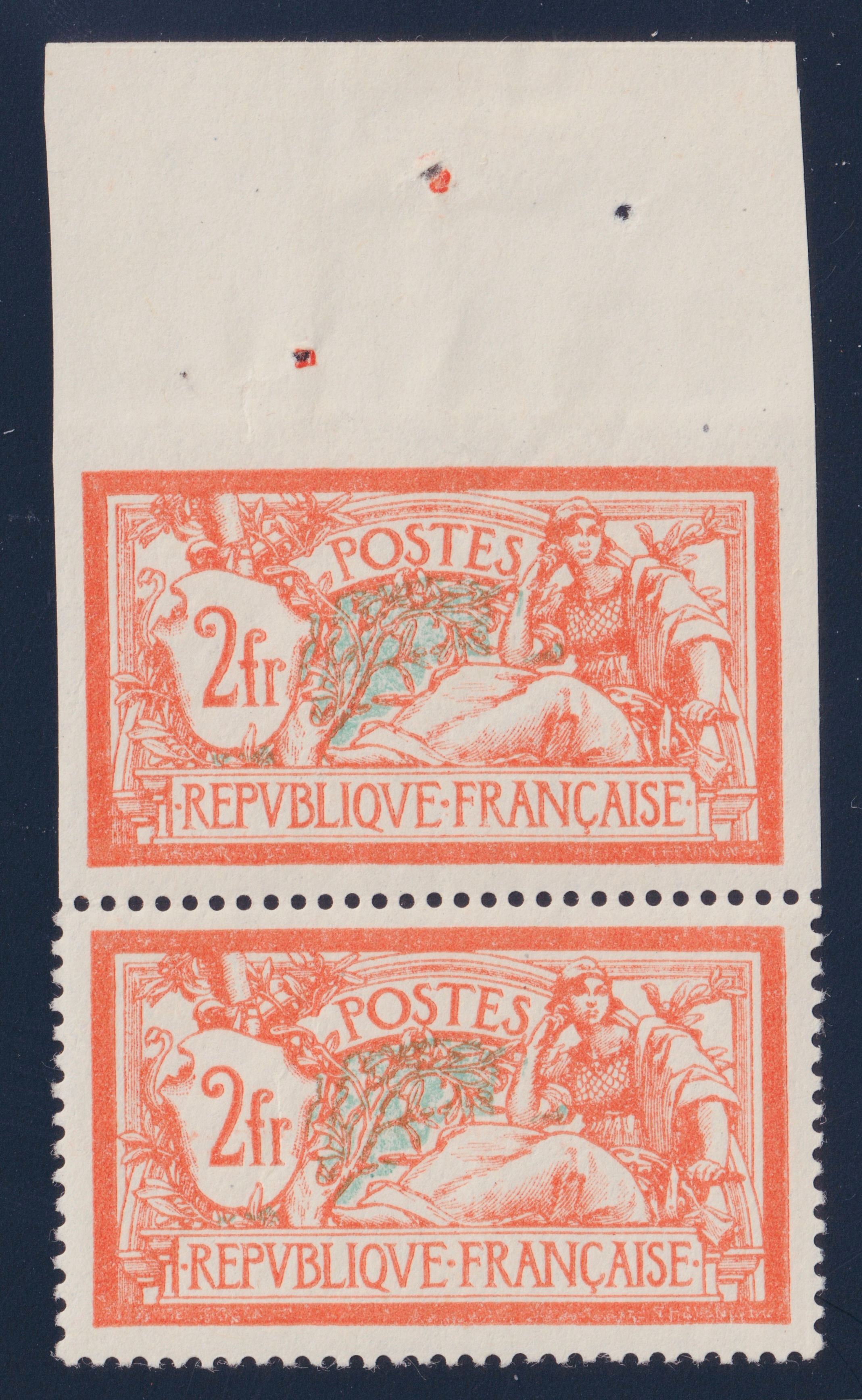 Lot 1859 - n°145g 2fr Merson NON DENTELÉ tenant à dentelé neuf** TB - Signé x2