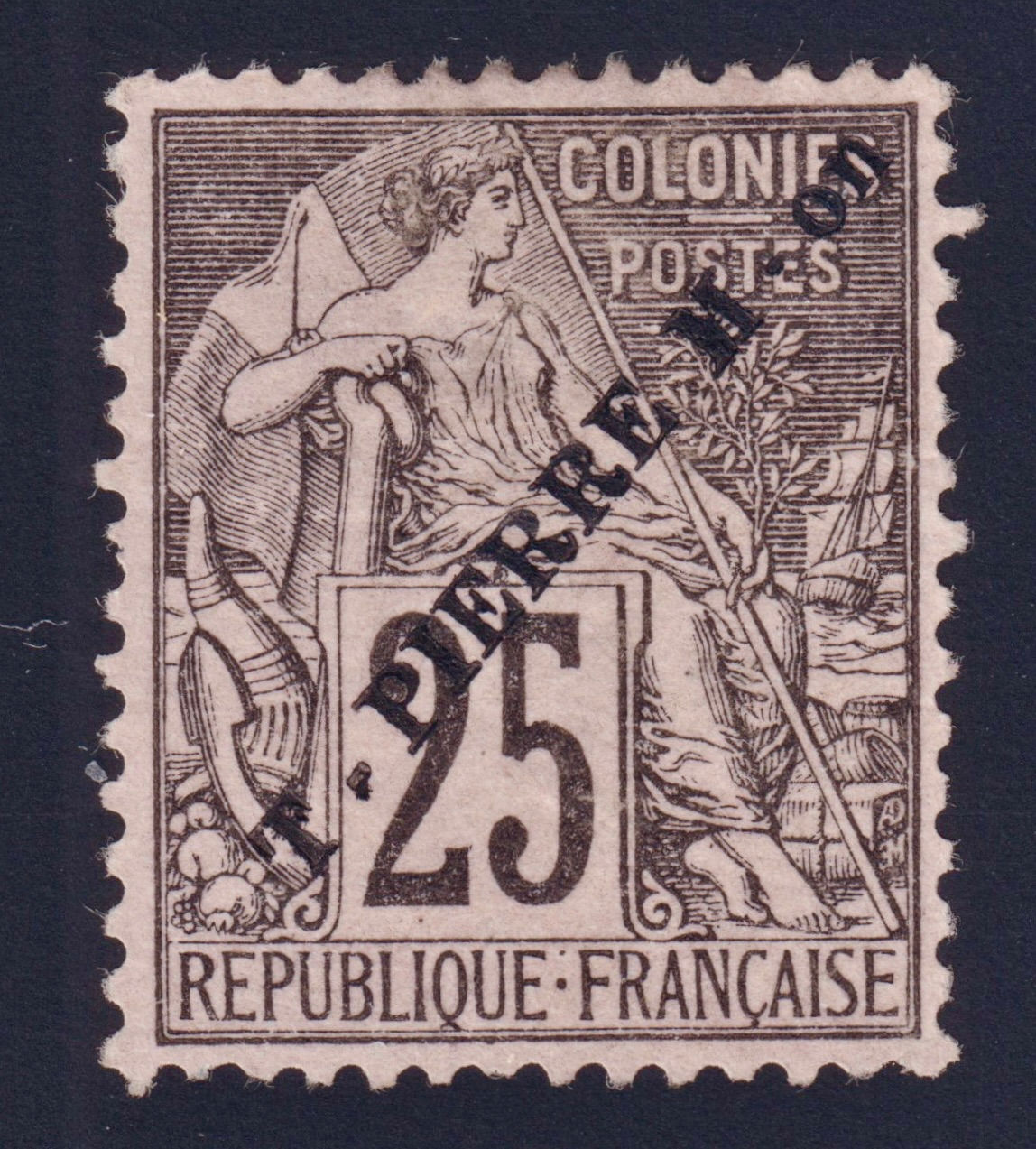 Lot 1562 - (Colonies) St-Pierre et Miquelon n°25c sans S à ST neuf(*) TB - Signé