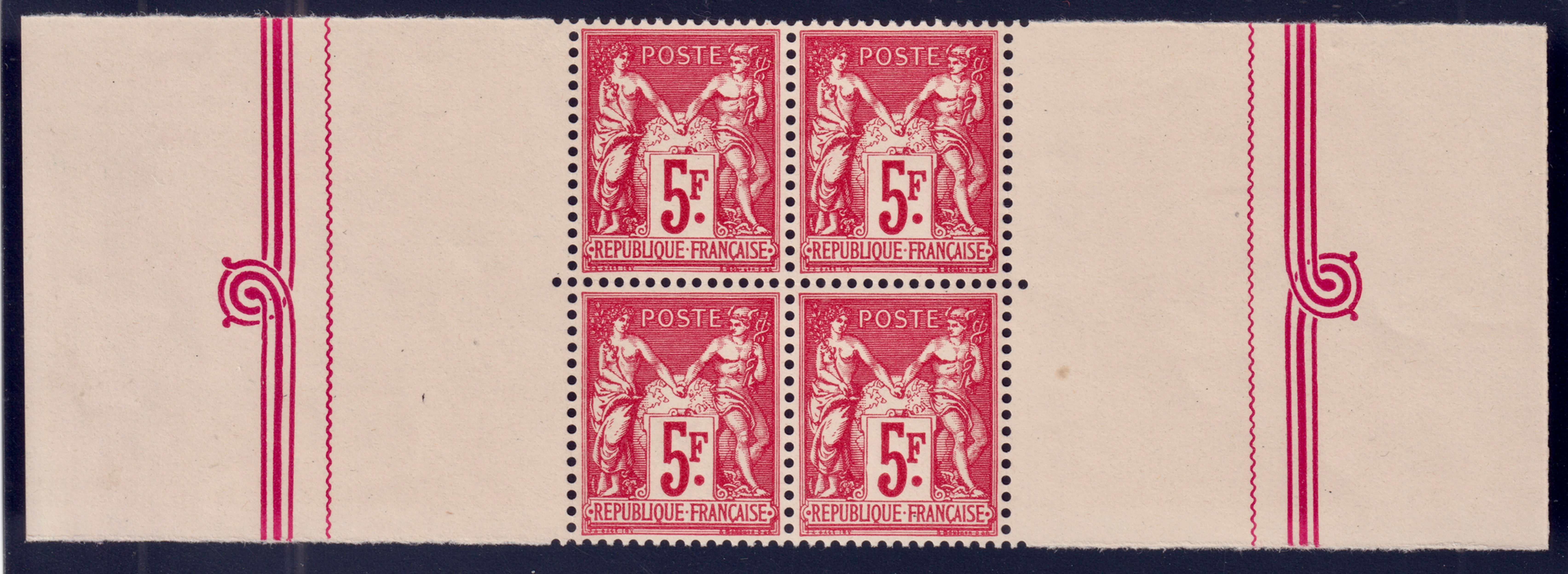 Lot 1667 - n°216 5fr Sage 1925 neuf** coeur de bloc BDF TB - Signé Scheller