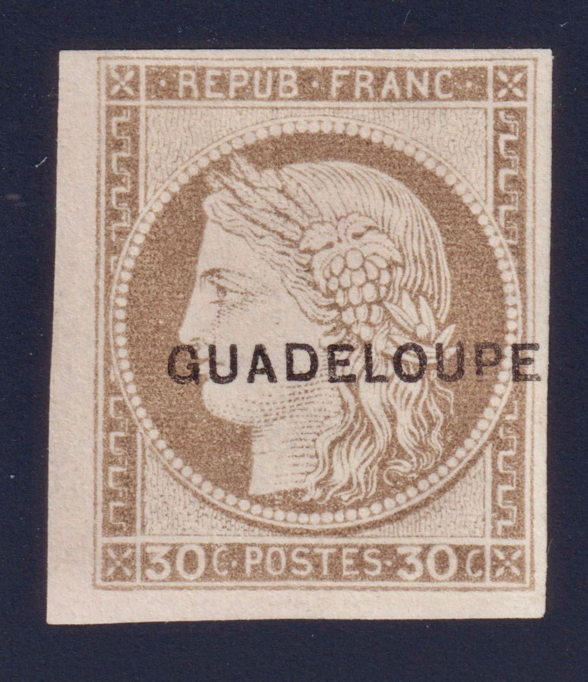Lot 1579 - (Colonies) Guadeloupe n°12 30c brun neuf* TB - Signé