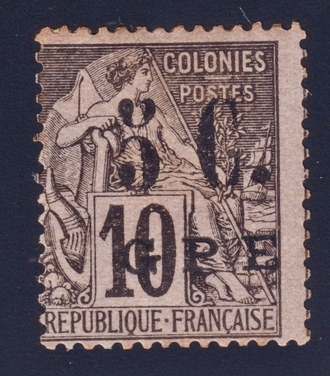 Lot 1580 - (Colonies) Guadeloupe n°10f 5c sans filet central neuf* TB - Signé