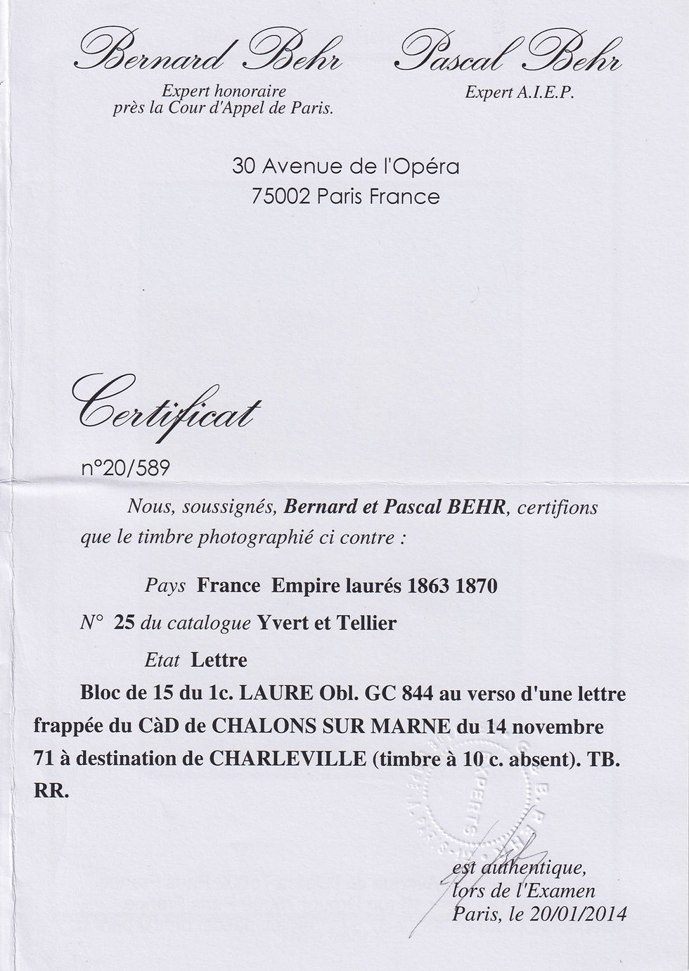 Miniature : Lot 1867 - n°25 bloc de 15 Napoléon 1c lauré s/ lettre EXCEPTIONNEL R.R. - Cert.