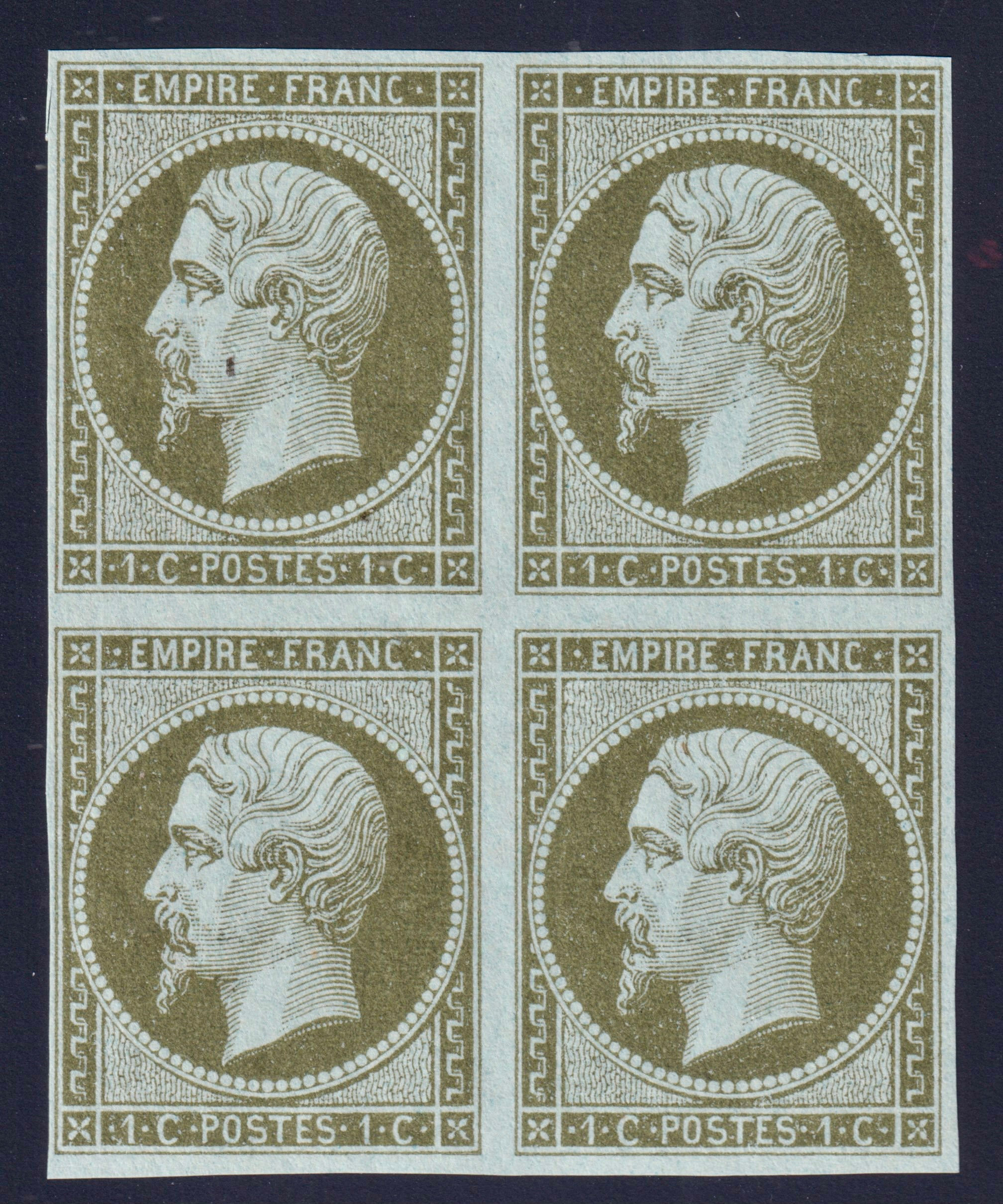 Lot 2110 - n°11 Napoléon 1c olive BLOC DE 4 neuf ** TB R.R. - Certificat