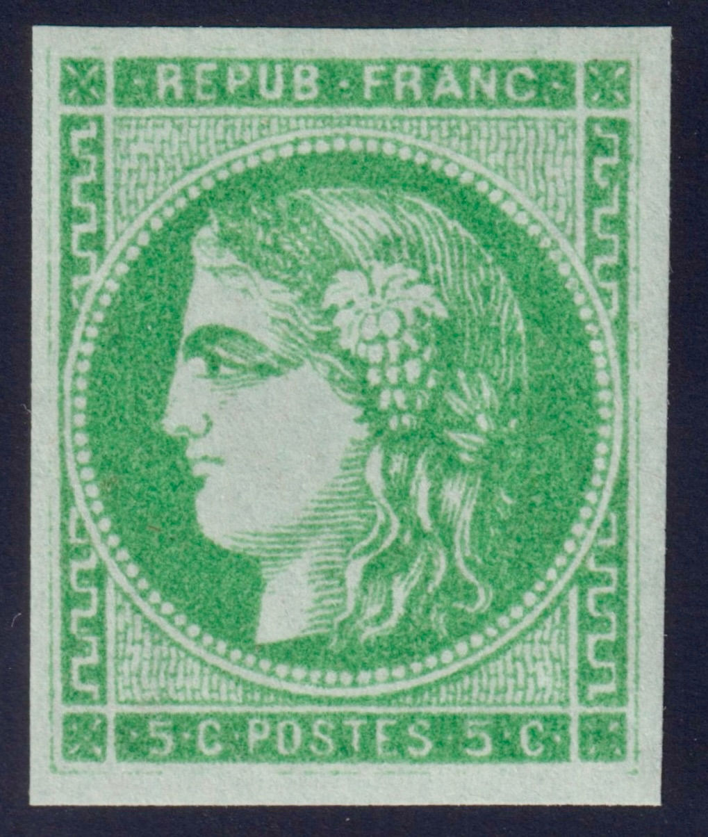 Lot 1894 - n°42Bl Bordeaux 5c VERT FONCÉ neuf presque ** TB R.R - Certificat