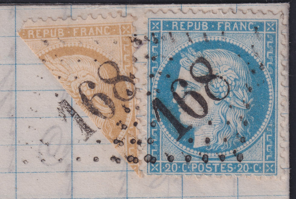 Miniature : Lot 1719 - n°36 coupé + n°37 taxe 2 annulée s/ lettre GC 168 TB - Signé / Certif