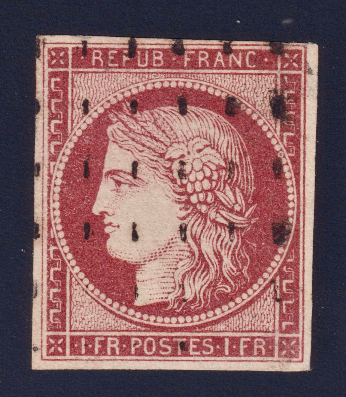 Lot 1220 - n°6 Cérès 1fr carmin obl. gros points SUP - Signé Scheller, Calves