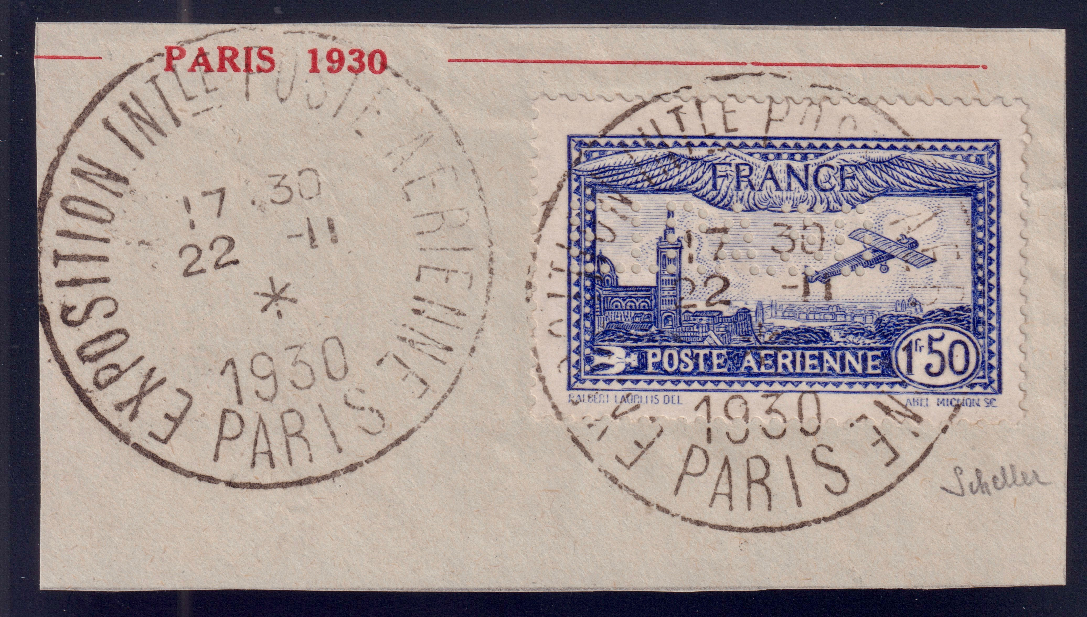 Lot 1639 - Poste aérienne n°6c 1fr50 outremer EIPA 30  bleu oblitéré TB - Signé