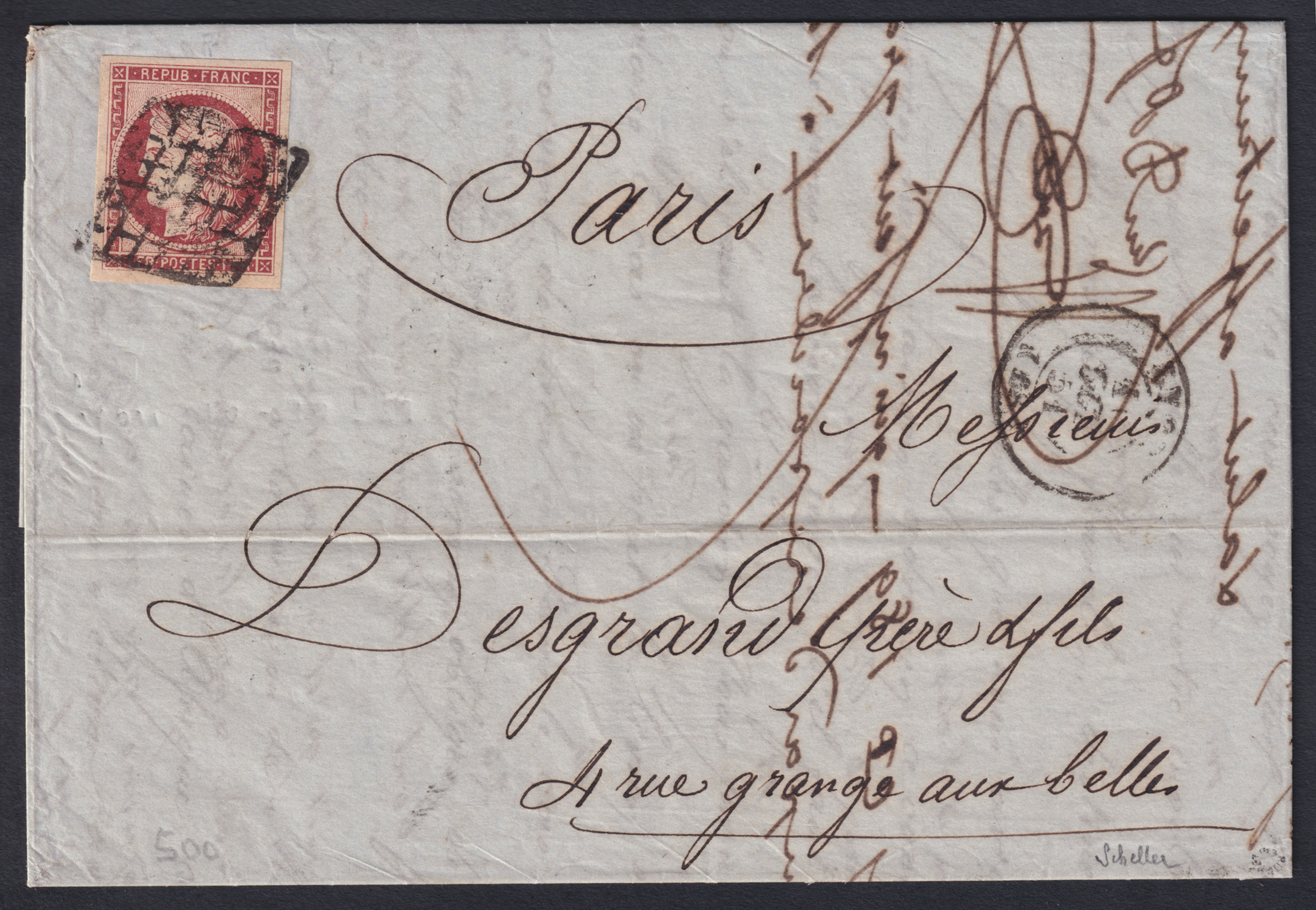 Lot 1065 - n°6 Cérès 1fr carmin GRANDES MARGES s/ lettre TB - Signée Scheller