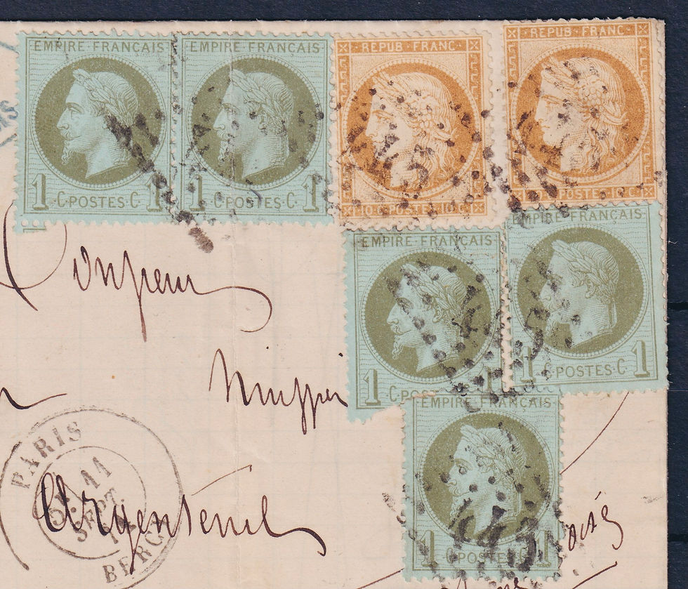 Miniature : Lot 1866 - n°25 Napoléon 1c x5 + n°36 x2 obl. GC 445 s/ lettre de Paris B/TB