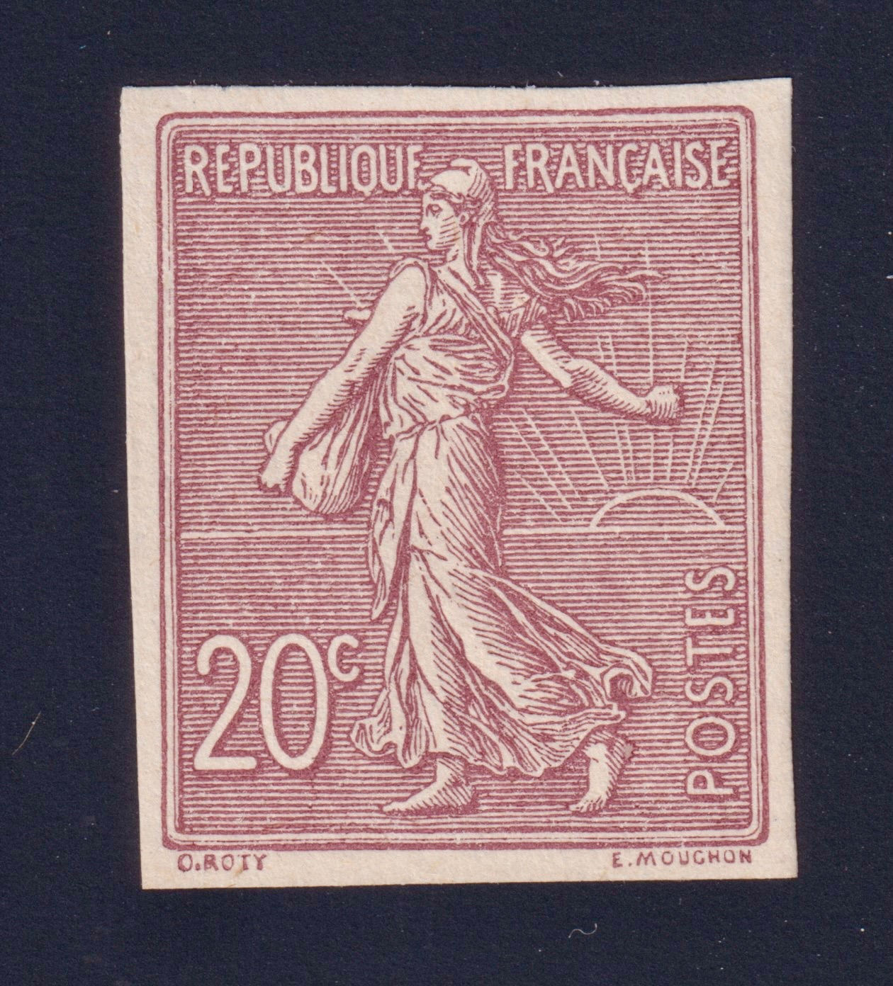 Lot 1672 - n°131b Semeuse 20c brun-lilasNON DENTELÉ neuf** TB - Signé