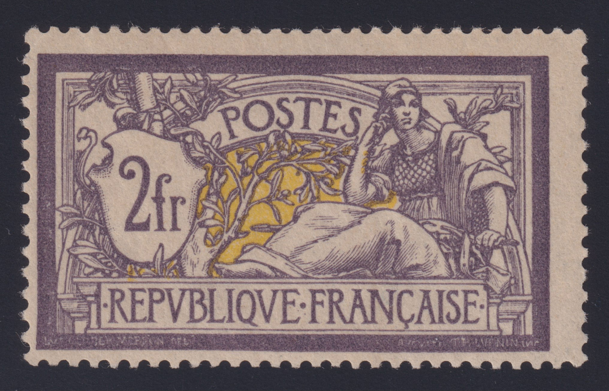 Lot 1127 - n°122 Merson 2fr violet et jaune neuf** sans charnière - Signé / cert