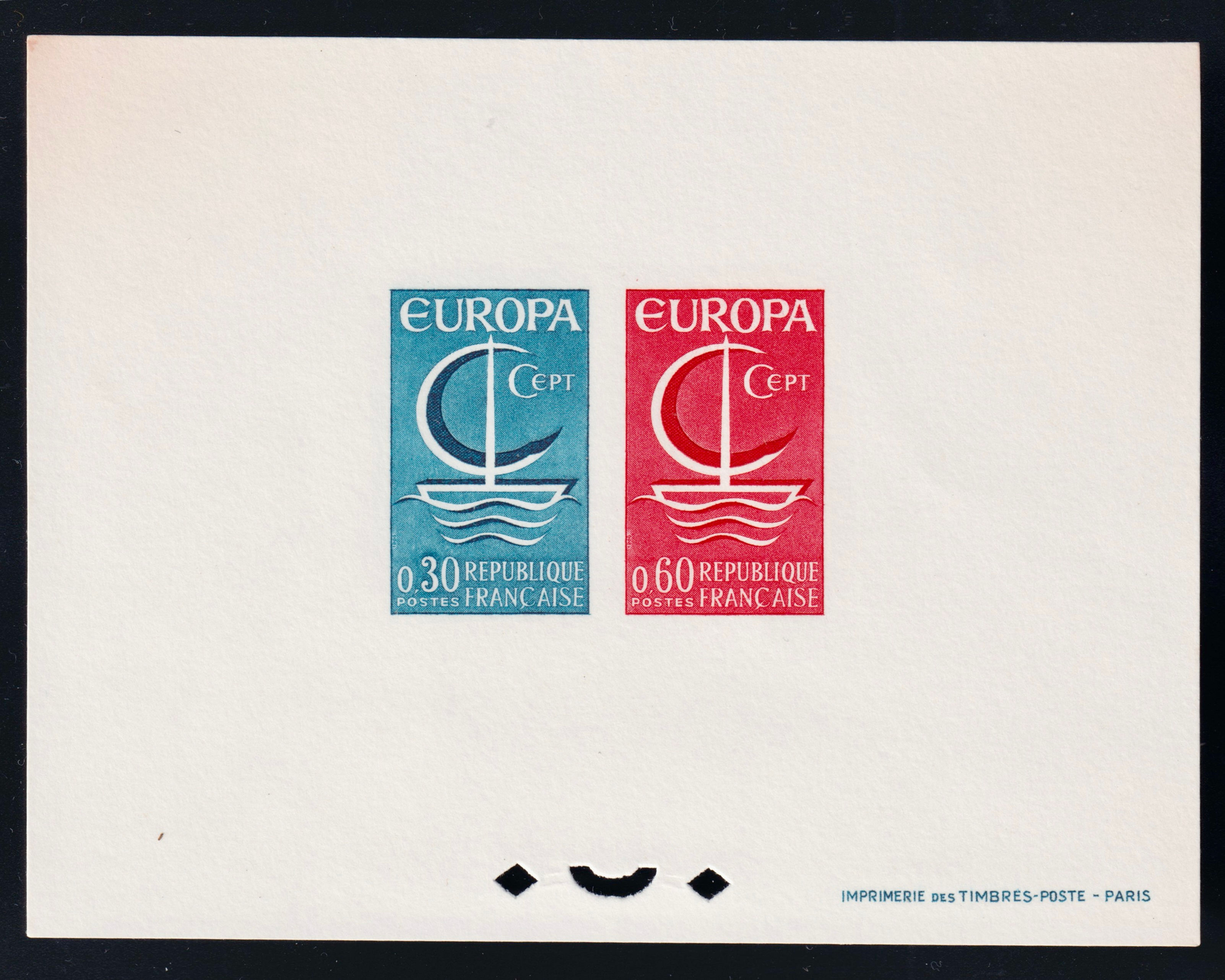 Lot 1642 - n°1490 / 1491 Épreuve collective EUROPA 30c bleu et 60c rouge TB
